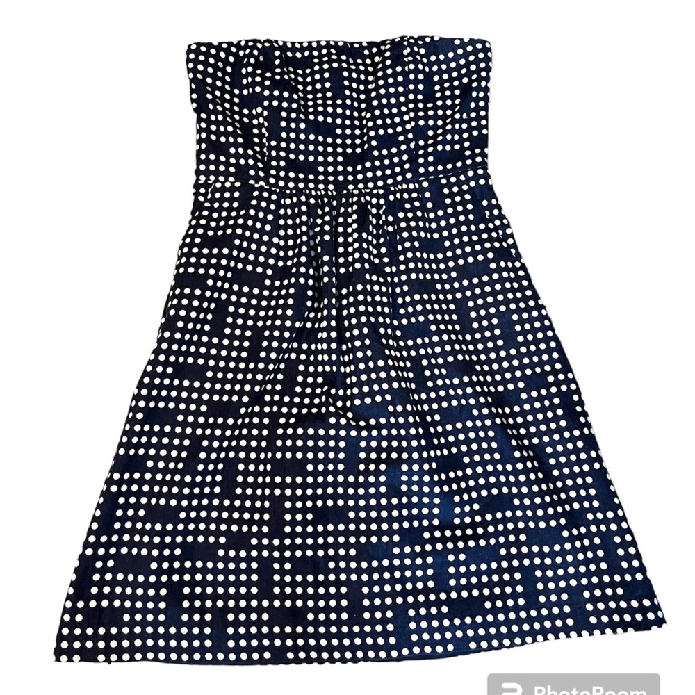 GAP Amanda Printed Navy Dot Strapless Dress 6